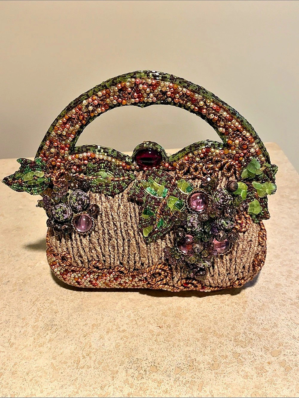 Mary Frances Beaded Floral Frame Bag in Brown